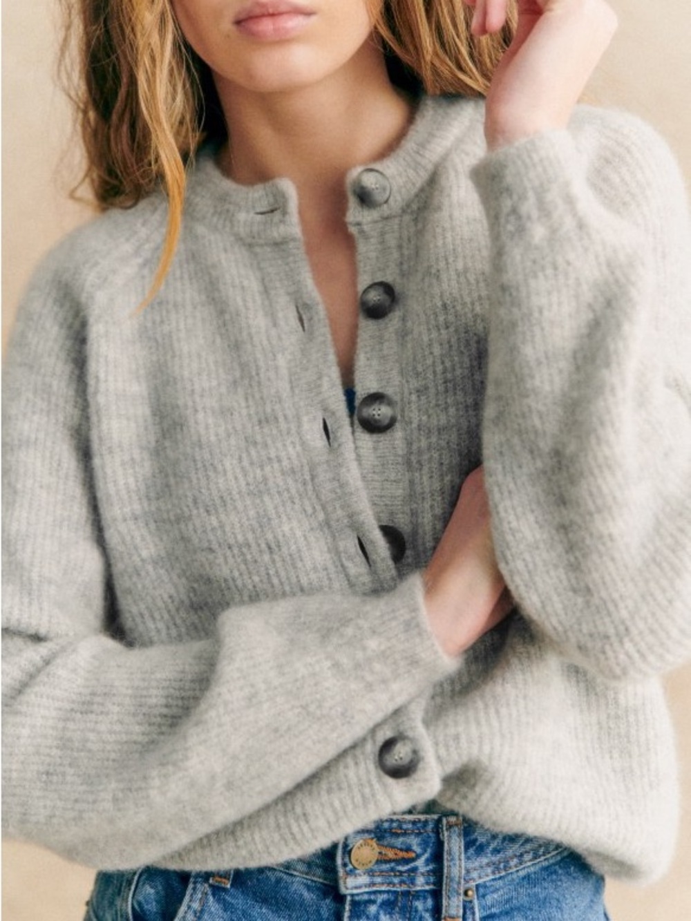 Sezane Othello Light Gray Cardigan